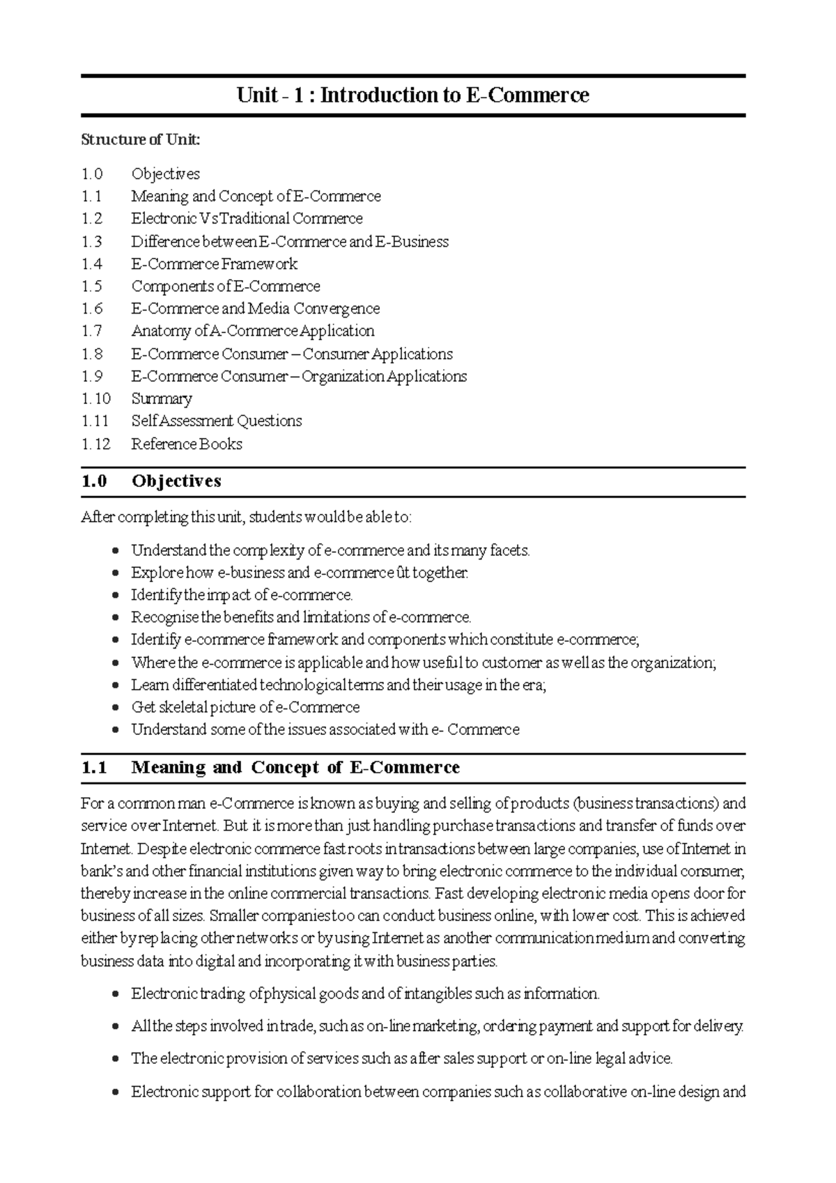 E-Commerce - lecture notes - Unit - 1 : Introduction to E-Commerce Structure of Unit: 1 ...