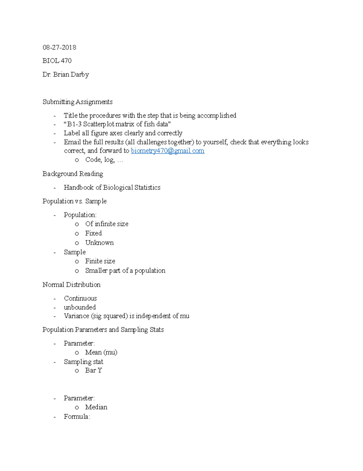 08-27-2018 Notes - Dr. Brian Darby - 08-27-2018 BIOL 470 Dr. Brian ...