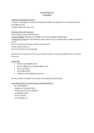 History 2B Lecture 22- Exam - History 2B Lecture 22 Class and Identity ...