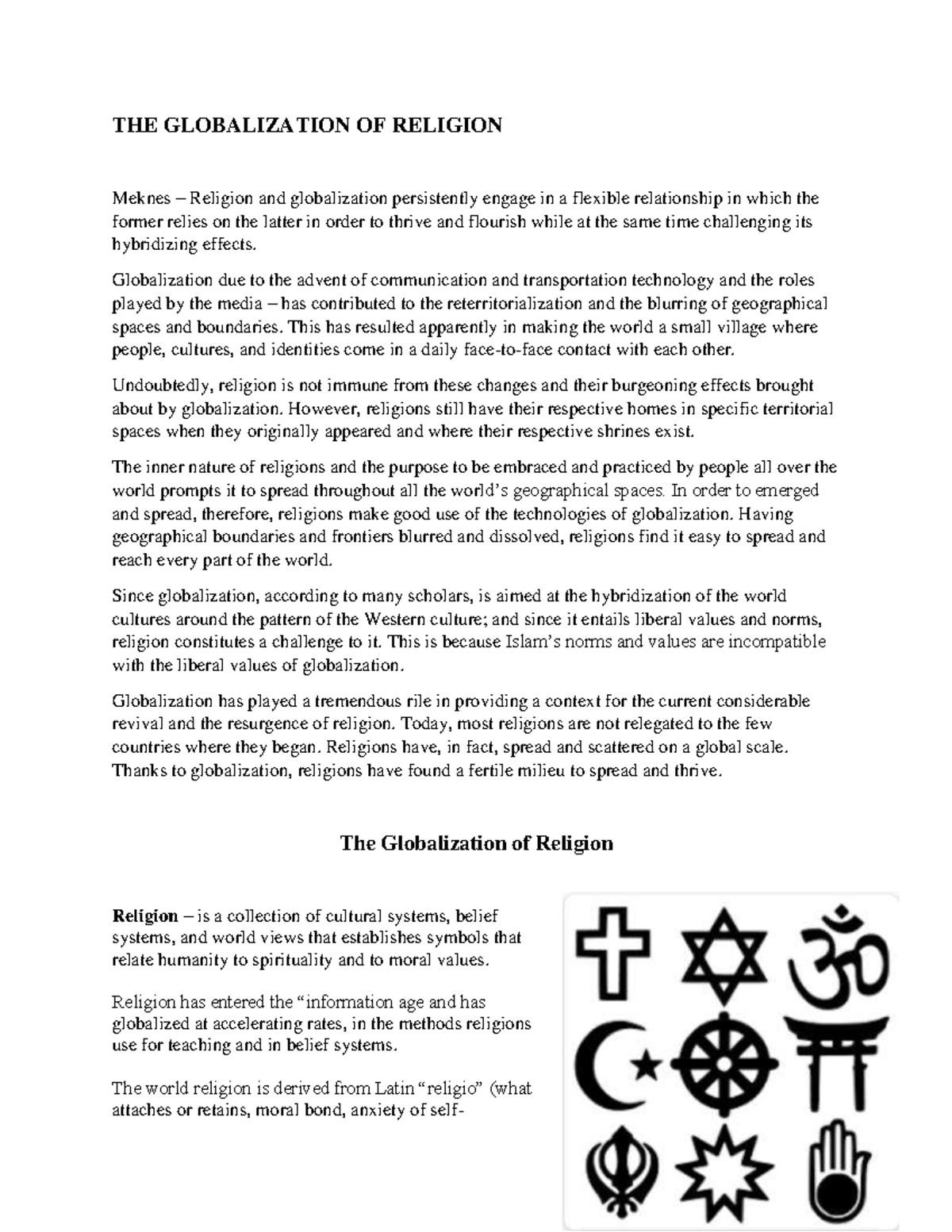 essay about globalization of religion