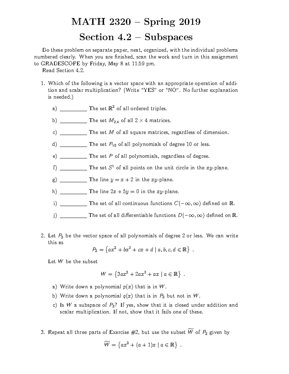 Sec4 - homework solutions - MATH 2320 – Spring 2019 Section 4 ...