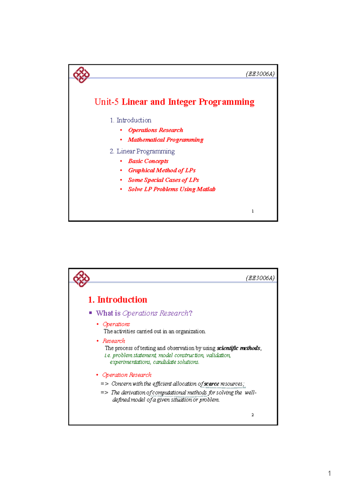 Unit-5 - notes - (EE3006A) Linear and Integer Programming 1 ...