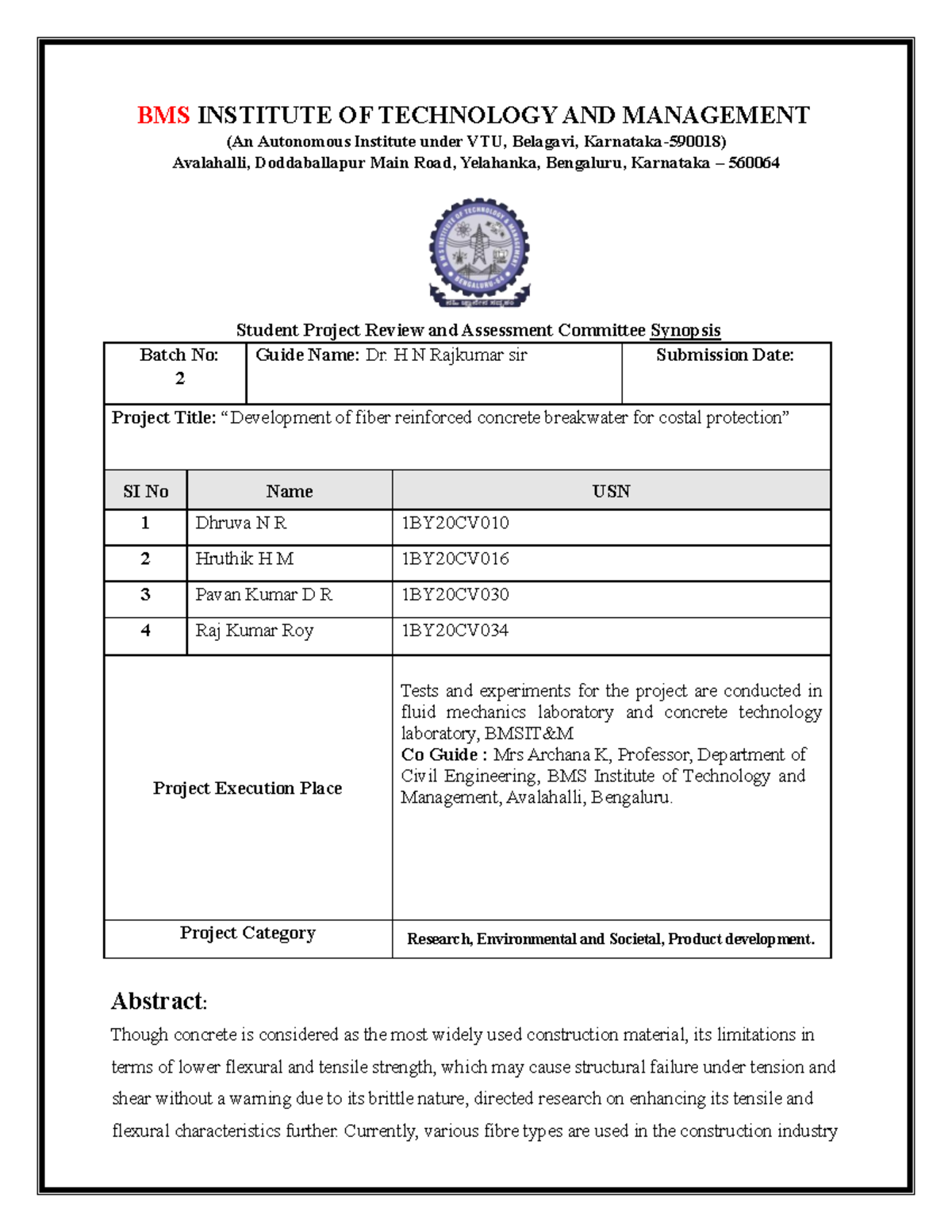 Coastal protection using FRC - BMS INSTITUTE OF TECHNOLOGY AND ...