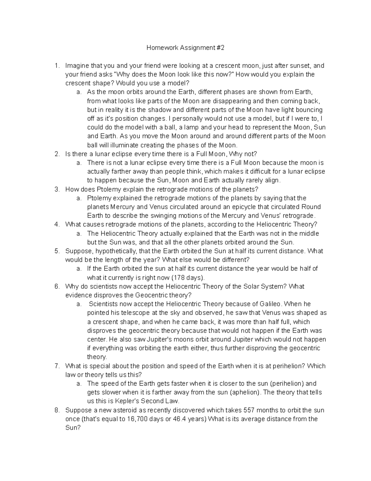 Homework Assignment #2 - As the moon orbits around the Earth, different ...
