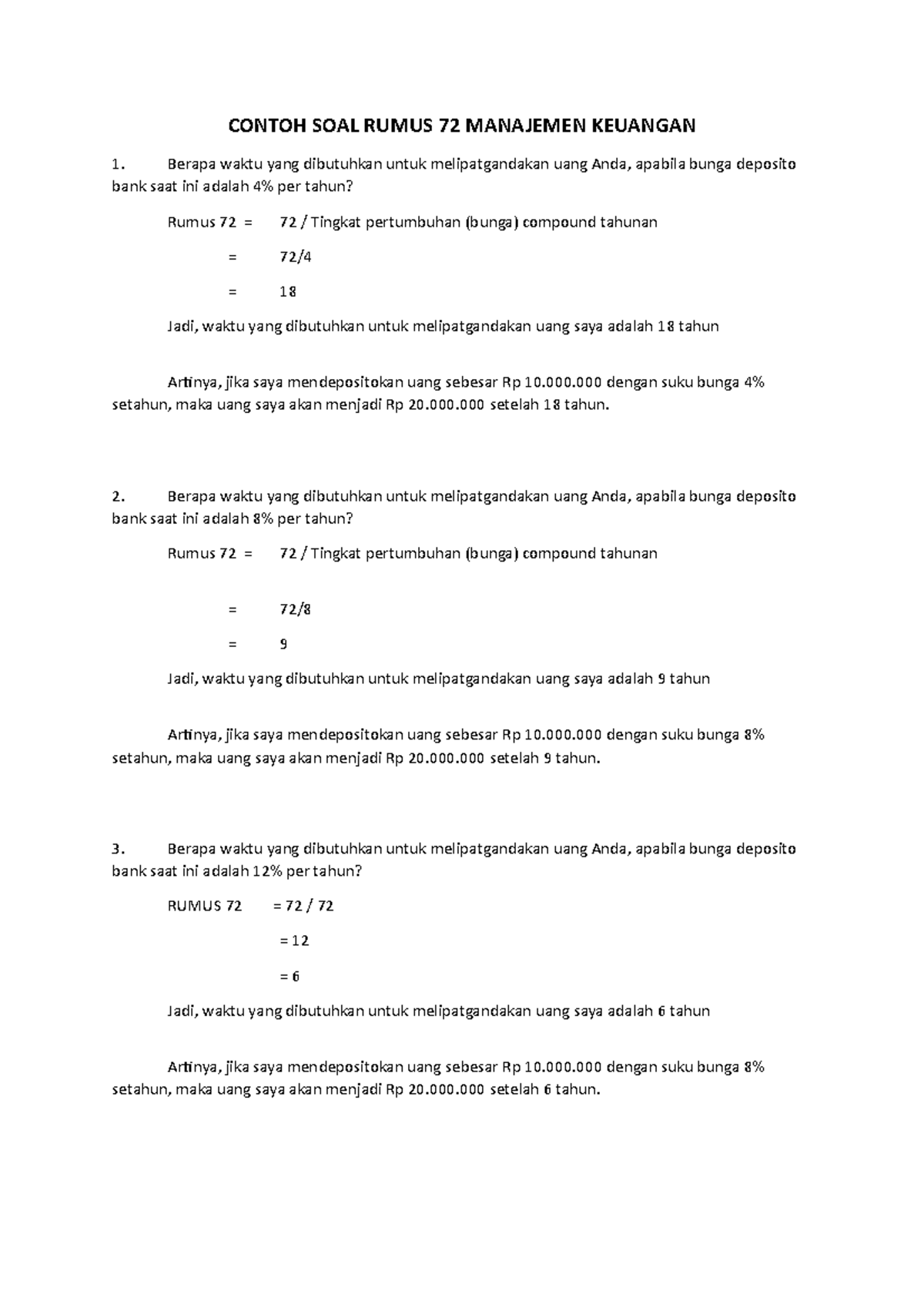 Contoh SOAL Rumus 72 Manajemen Keuangan - CONTOH SOAL RUMUS 72 ...