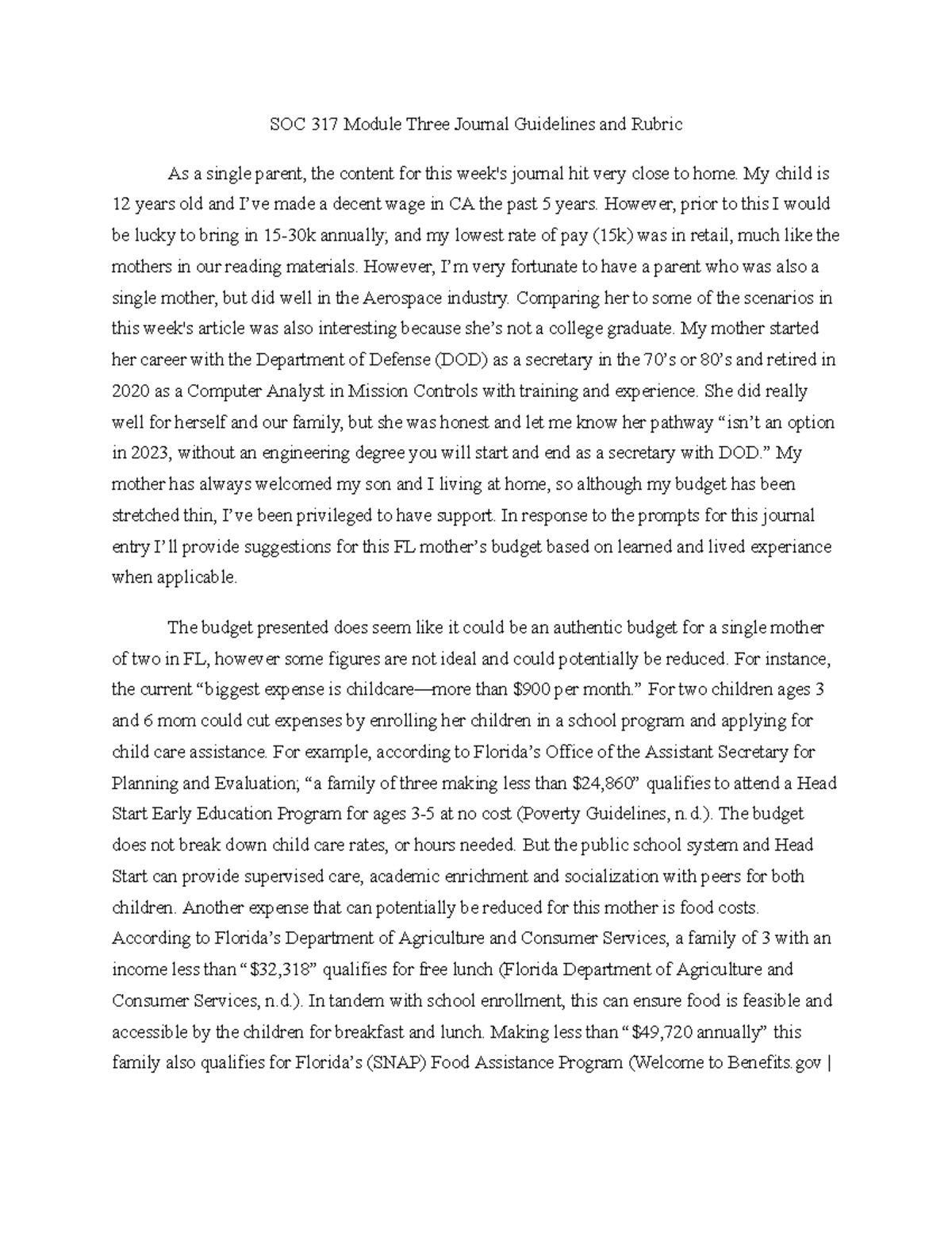 SOC 317 Module Three Journal Guidelines and Rubric - My child is 12 ...