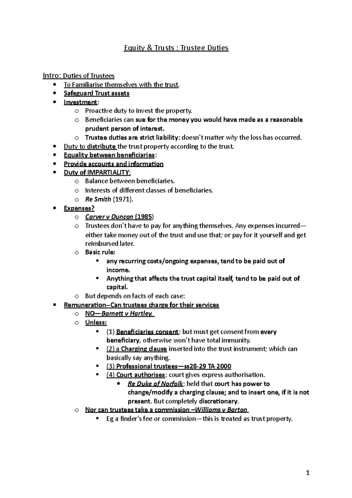 Trustee Duties - good - Equity & Trusts : Trustee Duties Intro: Duties ...