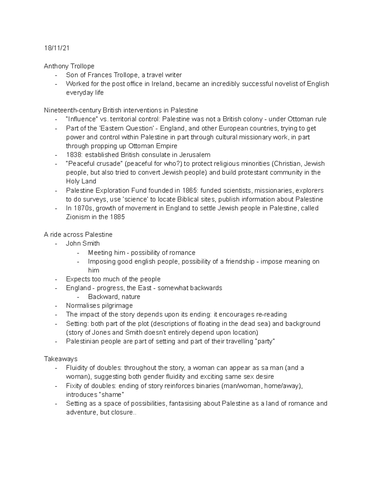 Victorian Literature Class Notes - 18/11/ Anthony Trollope - Son of ...