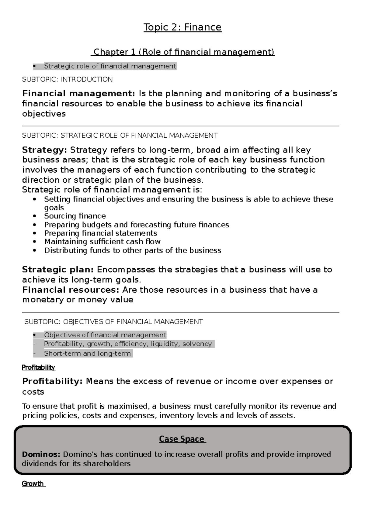 HSC Finance - Full notes - Chapter 1 (Role of financial management ...