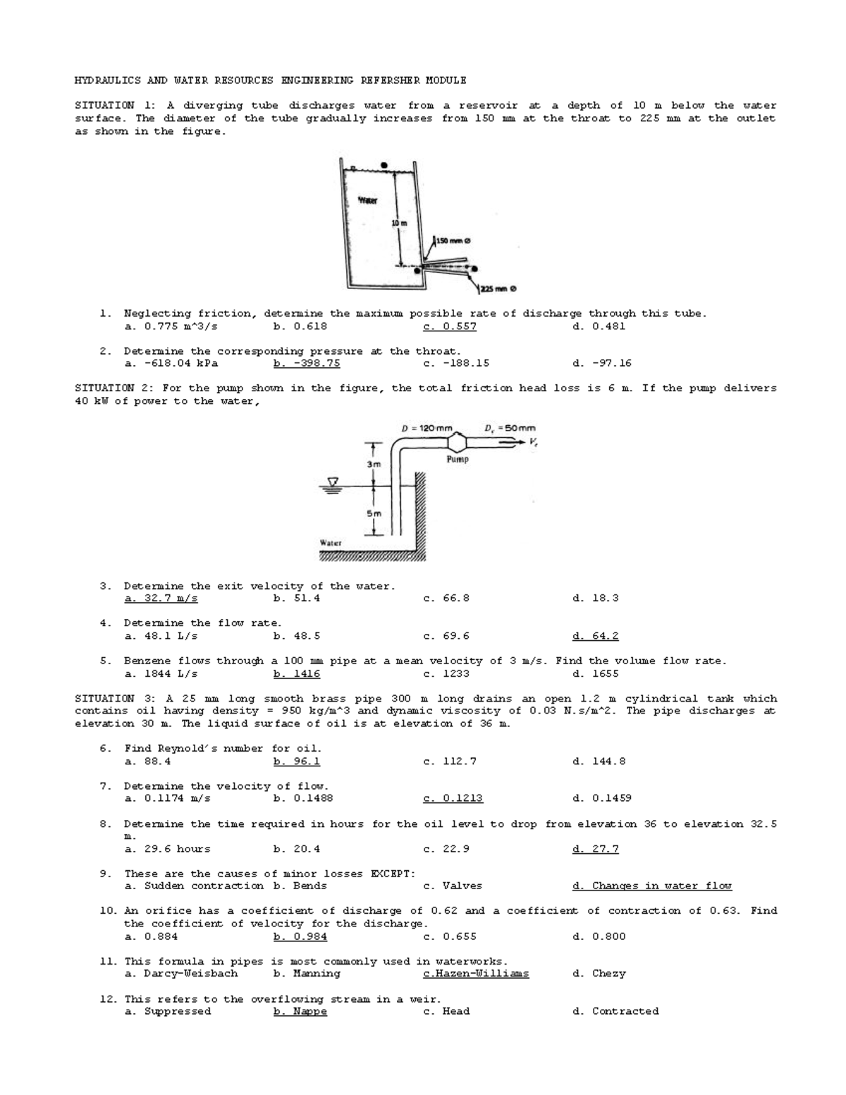 Hydraulics Refersher Module HYDRAULICS AND WATER RESOURCES