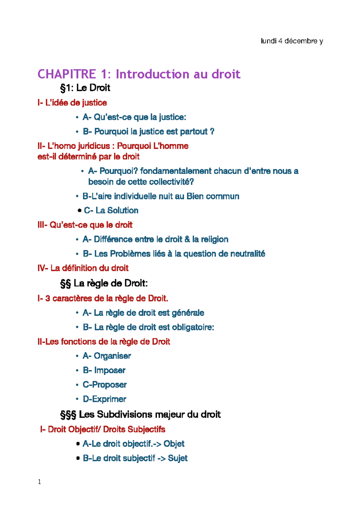 Cours Droit (1) 2 - CHAPITRE 1: Introduction au droit §1: Le Droit I- L ...