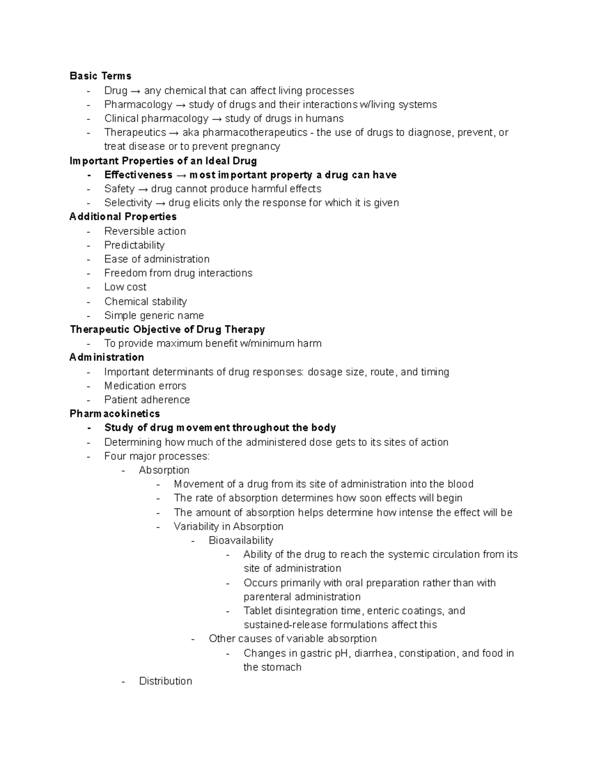 Intro to Pharm - Basic Terms - Drug → any chemical that can affect ...