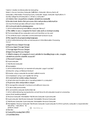 Tutorial 1-6 Answers - USE FOR STUDYING CSI 161 - Tutorial 1 Section A ...