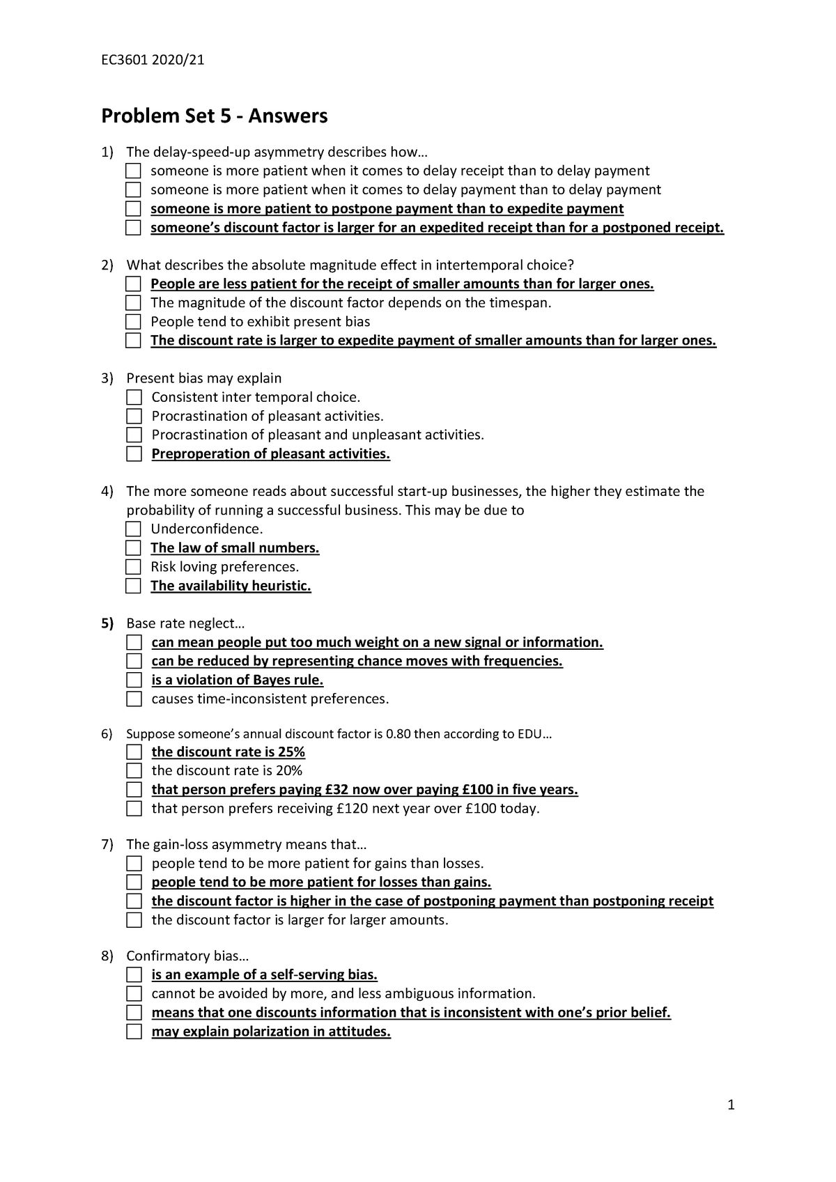 EC3601-Seminar 5-Answers - EC3601 2020/ 1 Problem Set 5 - Answers The ...