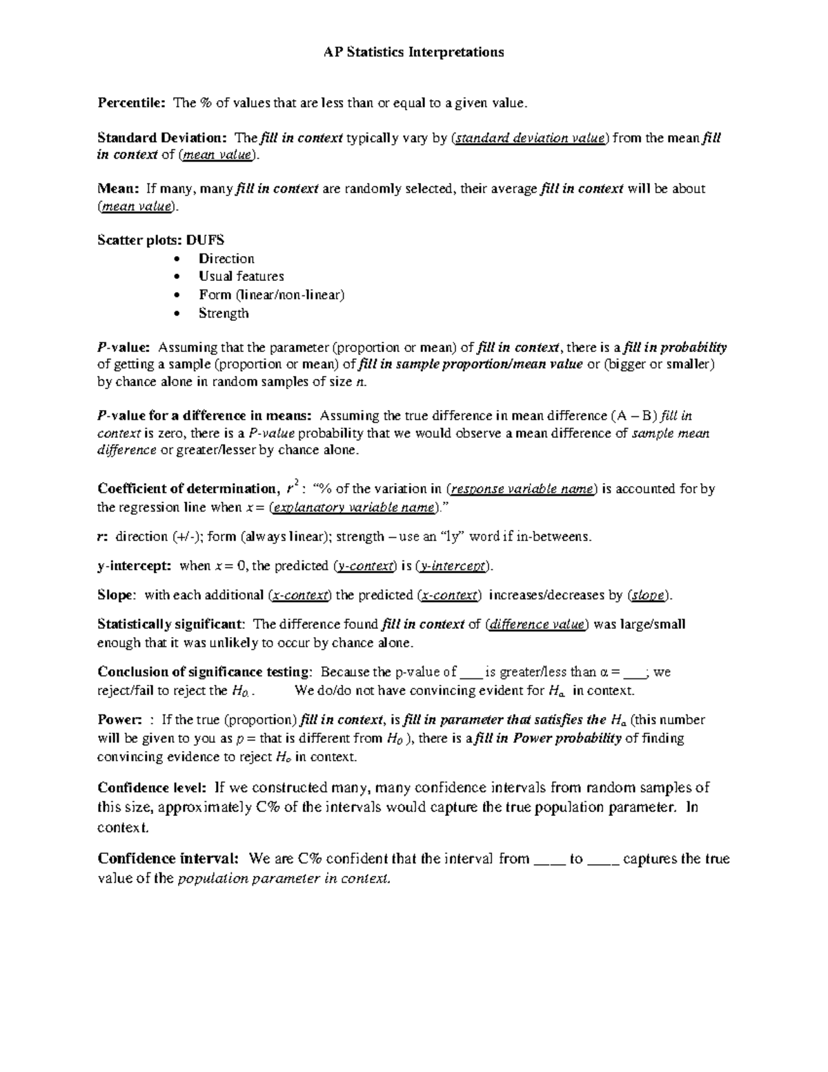 AP Statistic Interpretation - AP Statistics Interpretations Percentile ...