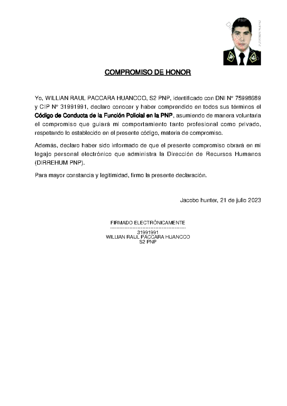 Compromiso Honor - Modelo - communicacion - Studocu