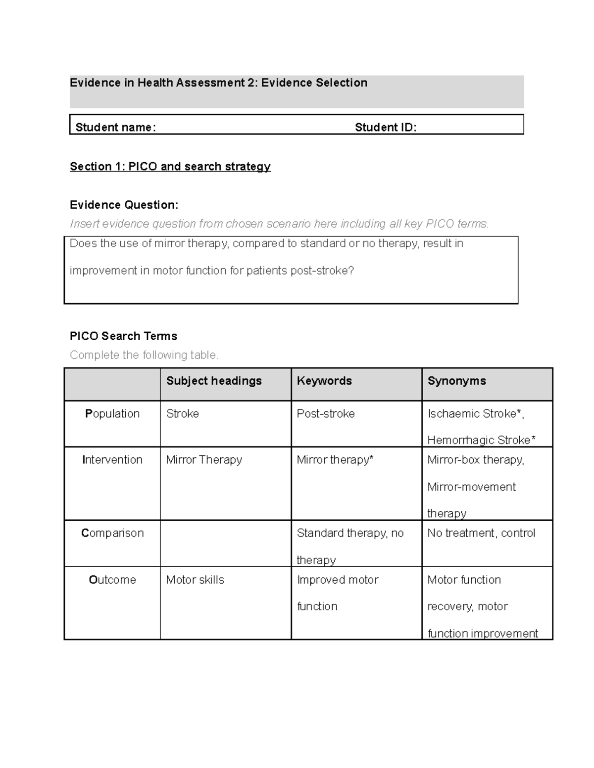 EIH 2023 Assessment 2 Evidence Selection Assignment Evidence in