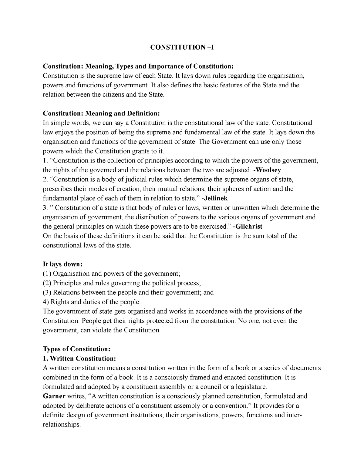 Constitution - CONSTITUTION –I Constitution: Meaning, Types And ...