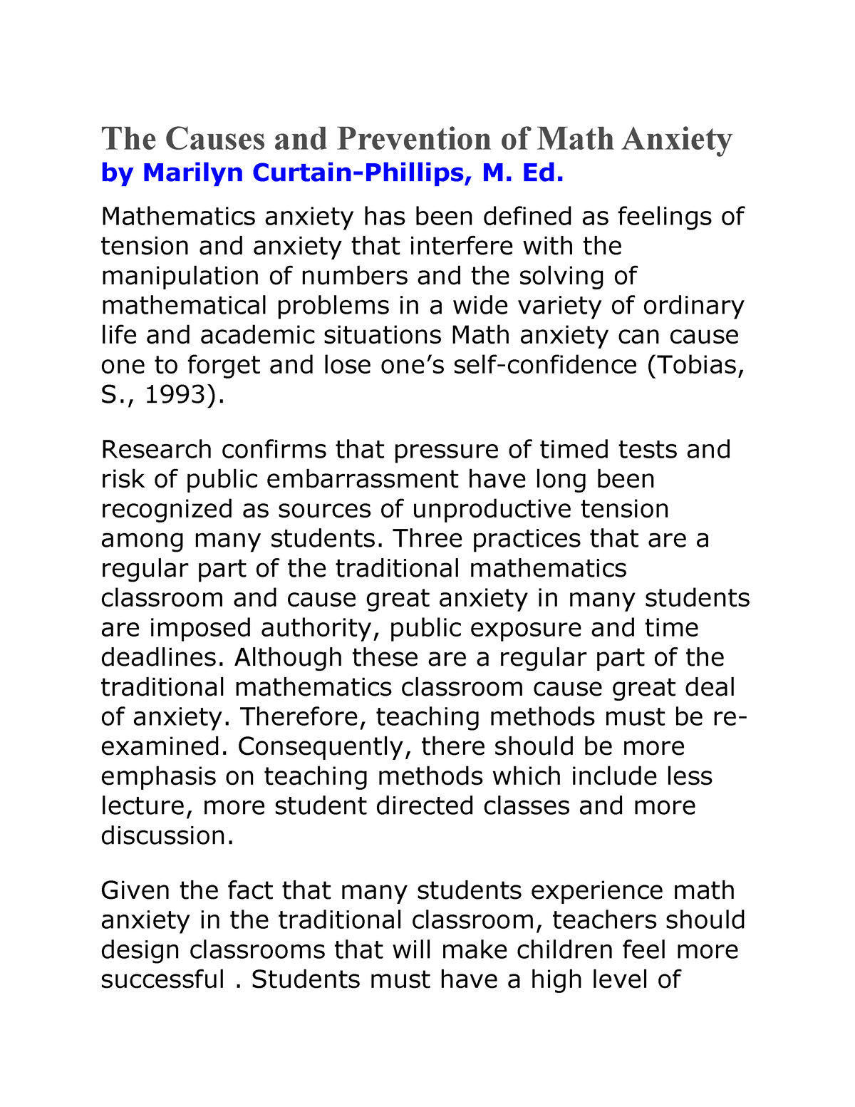 mathematics anxiety thesis