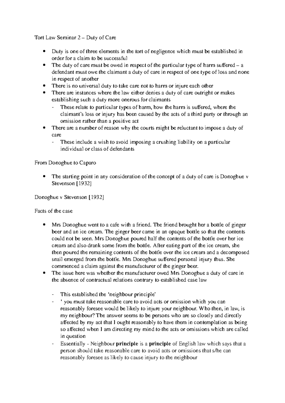 tort-law-seminar-2-duty-of-care-tort-law-seminar-2-duty-of-care