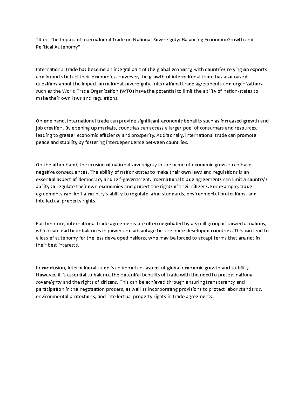 The Impact of International Trade on National Sovereignty - However ...
