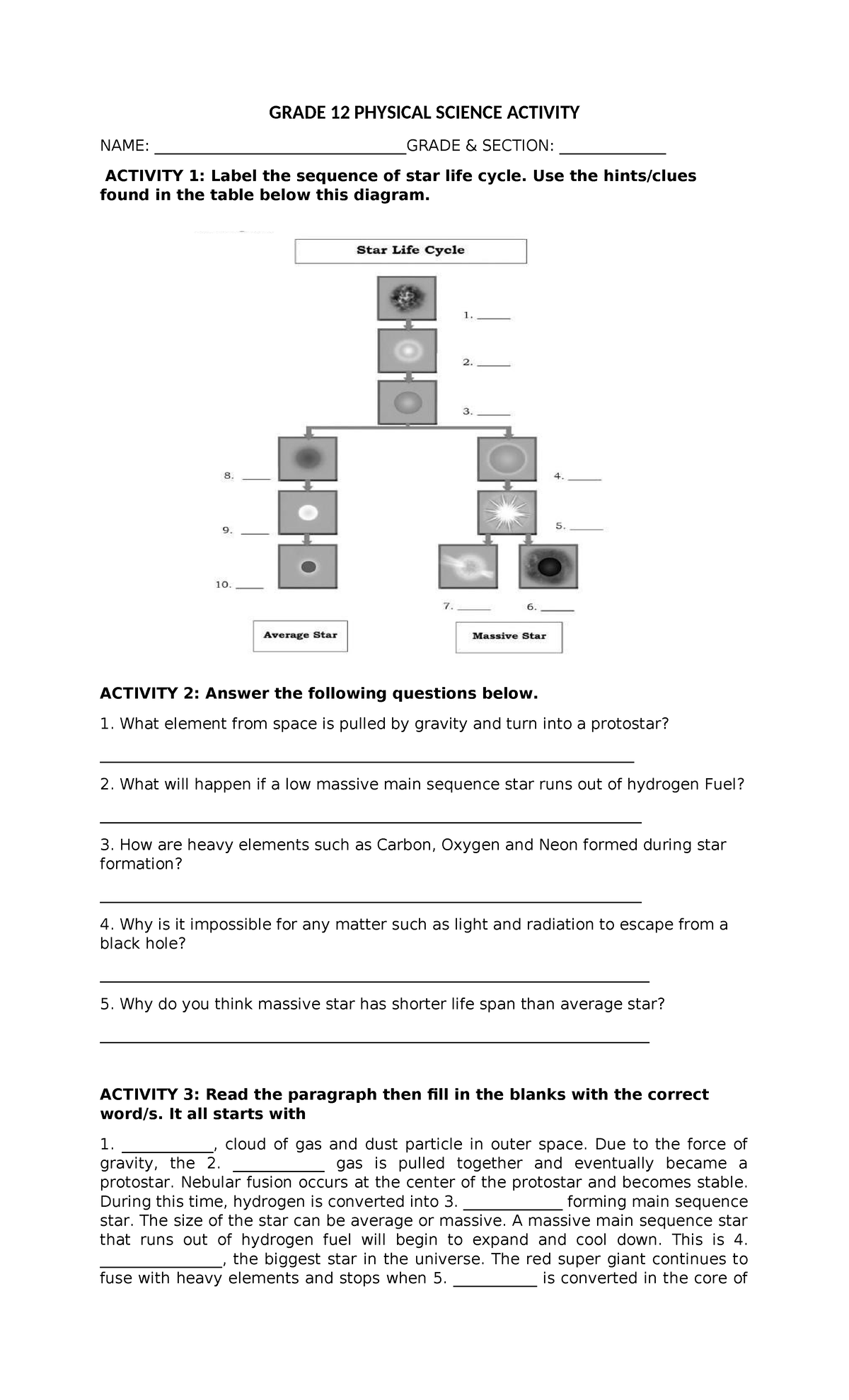 Grade 12 Physical Science Activity GRADE 12 PHYSICAL SCIENCE ACTIVITY