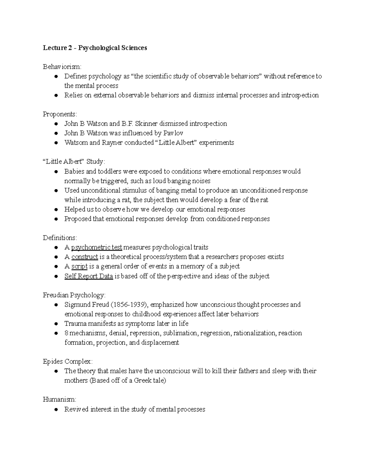 PSYC 111 Lecture 2, Module 1 Notes - Lecture 2 - Psychological Sciences ...