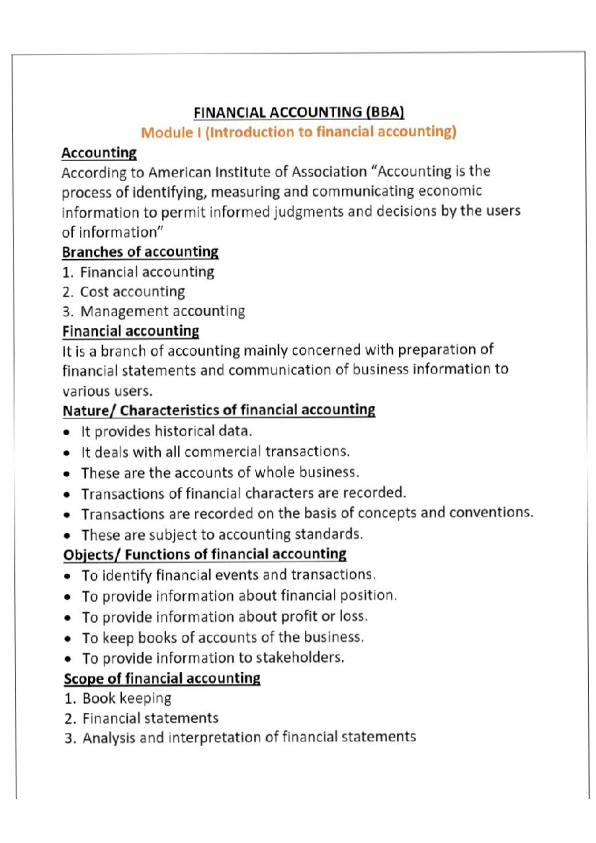 Financial Accounting (Module I, II, III) Studocu
