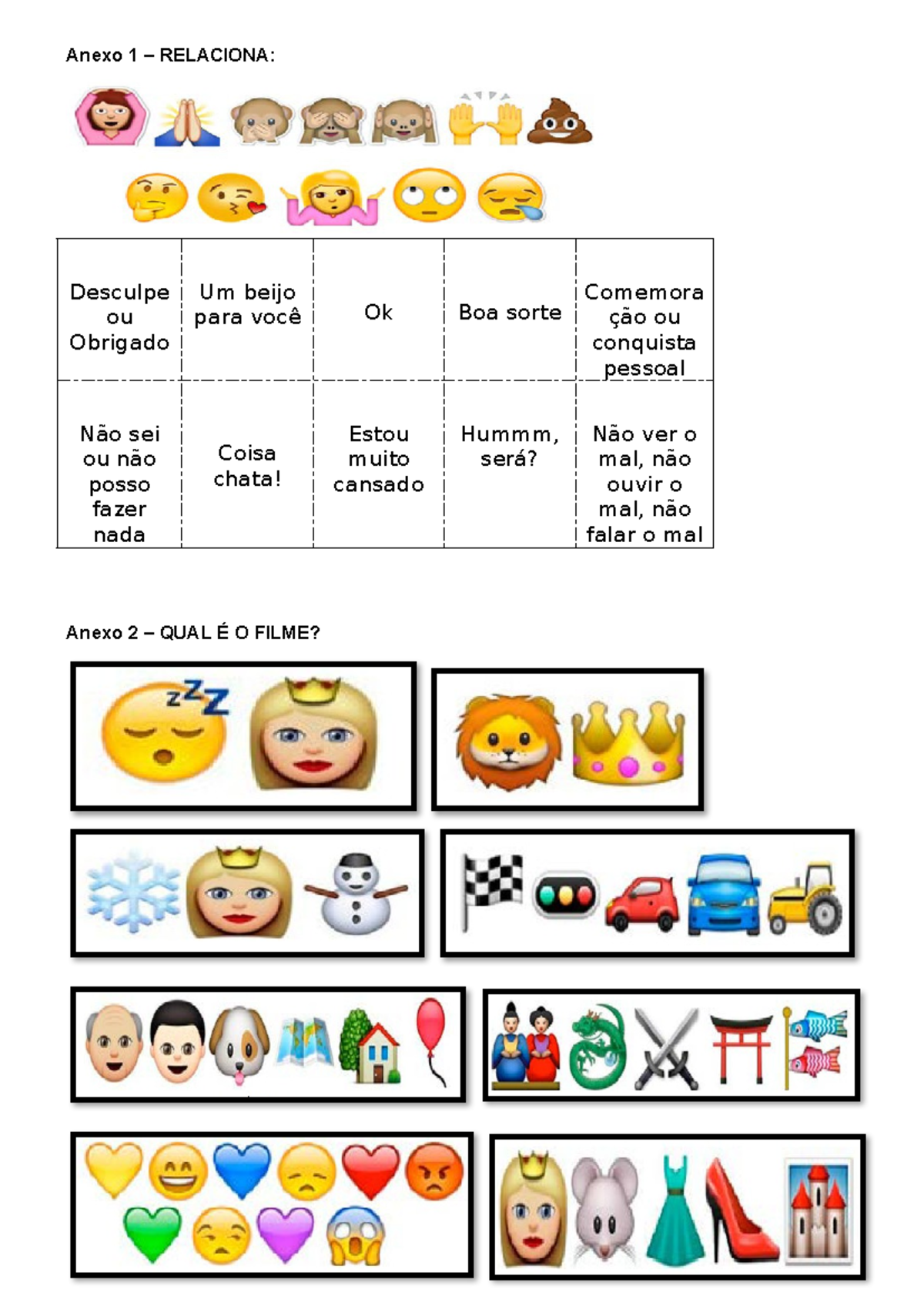 Atividade Emojis 61 E 71 - Anexo 1 – RELACIONA: Anexo 2 – QUAL É O ...