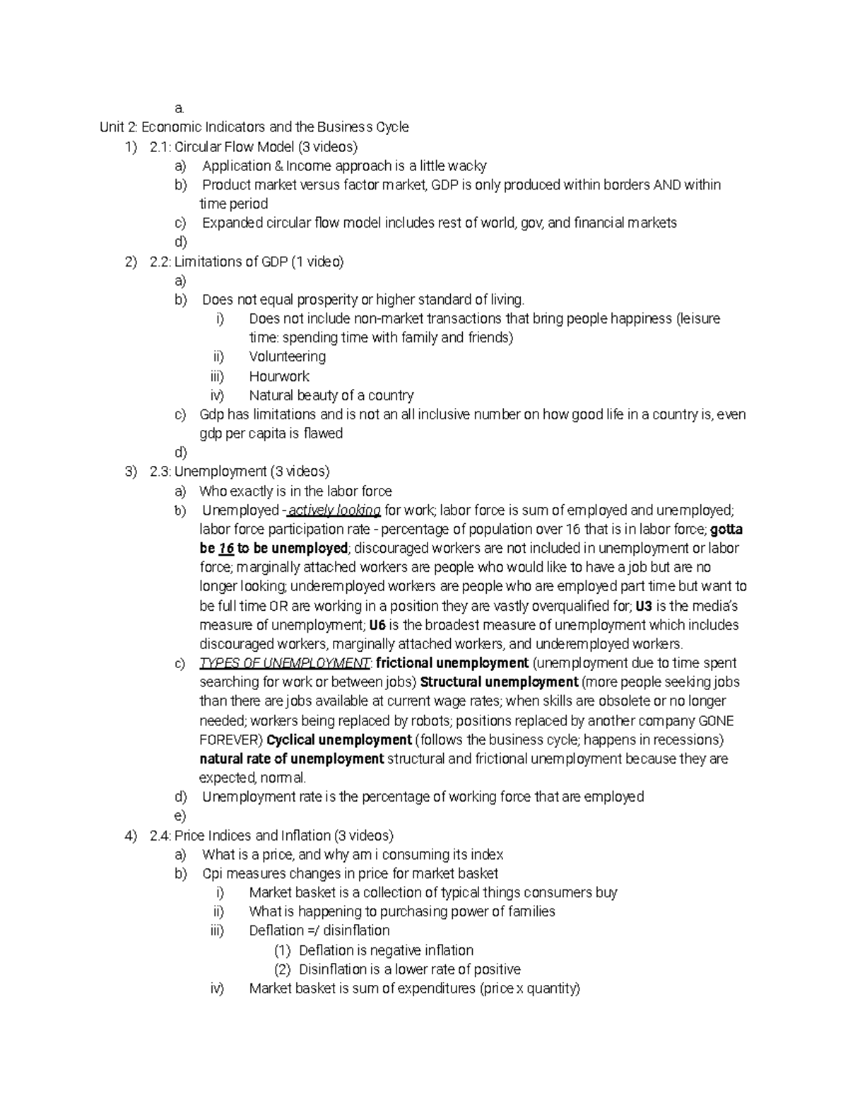 Unit 2 video notes - a. Unit 2: Economic Indicators and the Business ...