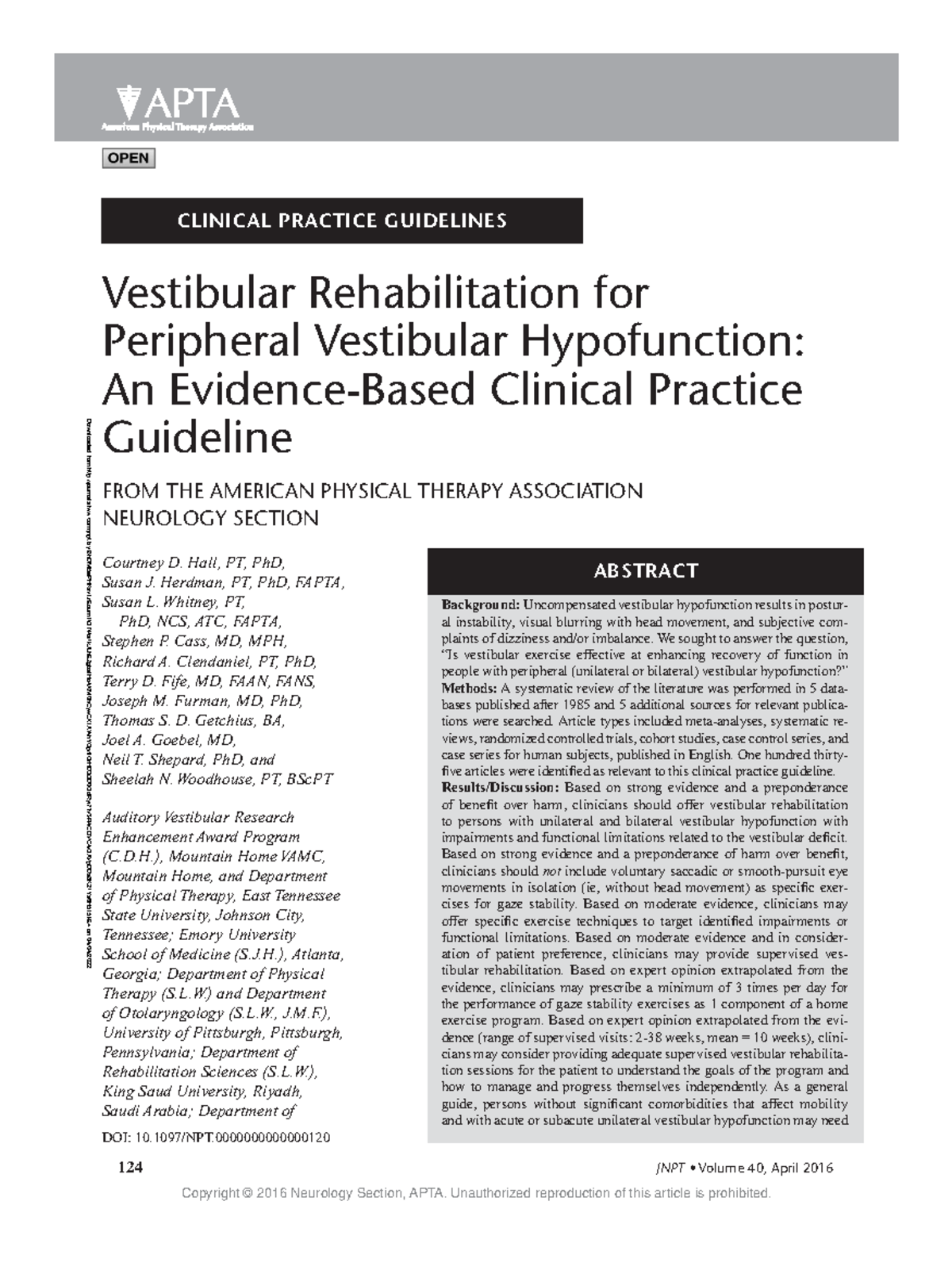 Vestibular Rehabilitation For Peripheral - Downloaded From Journals.lww ...