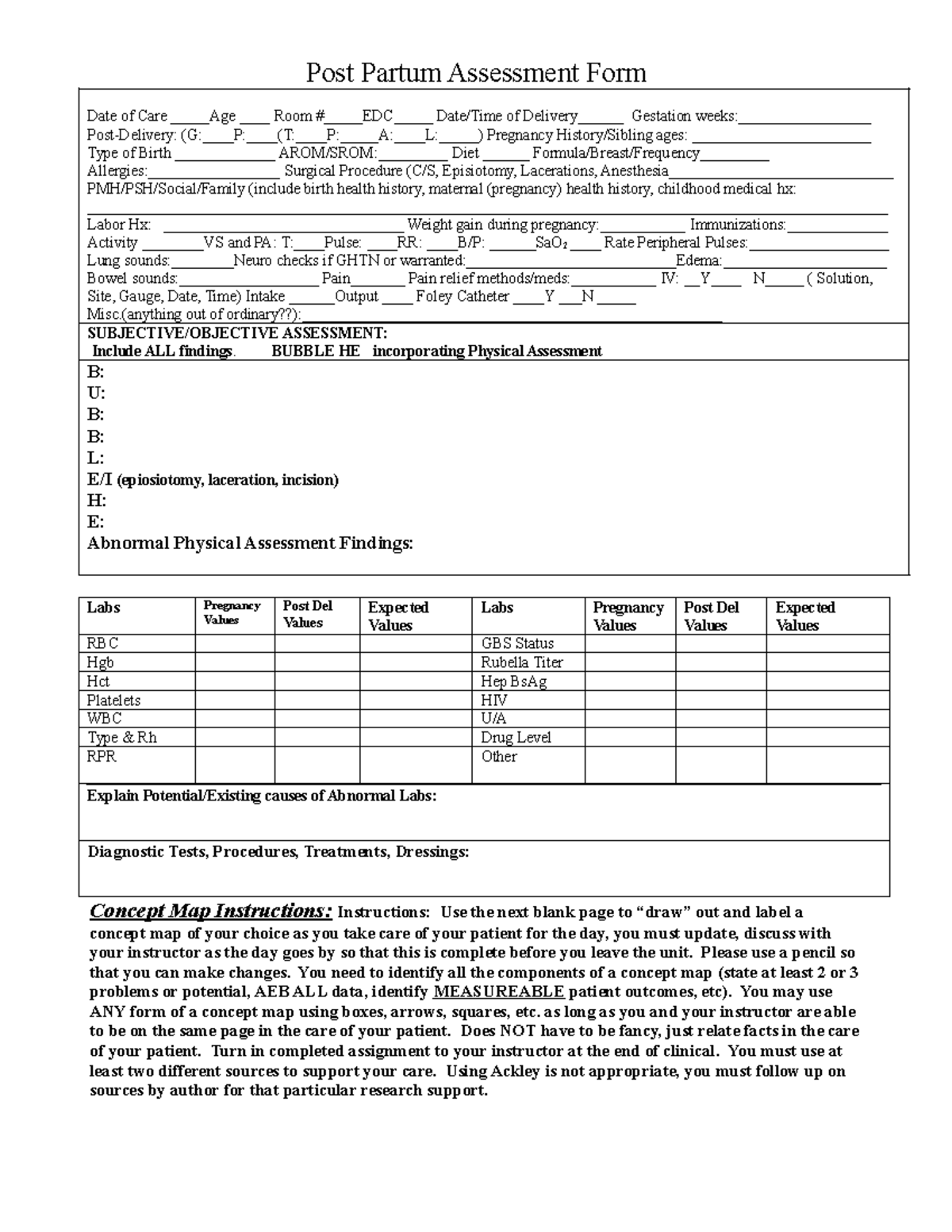 Post Partum Assessment 2014 2 - Post Partum Assessment Form ...