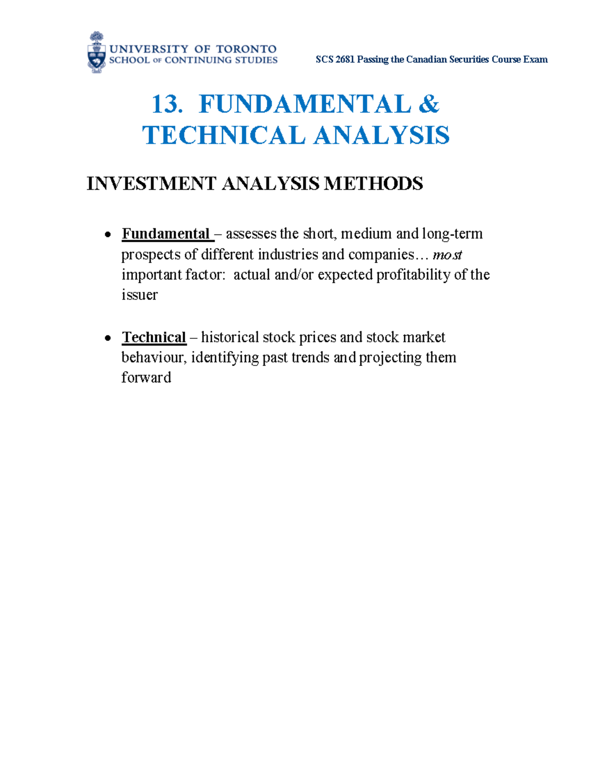CSC-V2- Notes 230926 140722 - 13. FUNDAMENTAL & TECHNICAL ANALYSIS ...