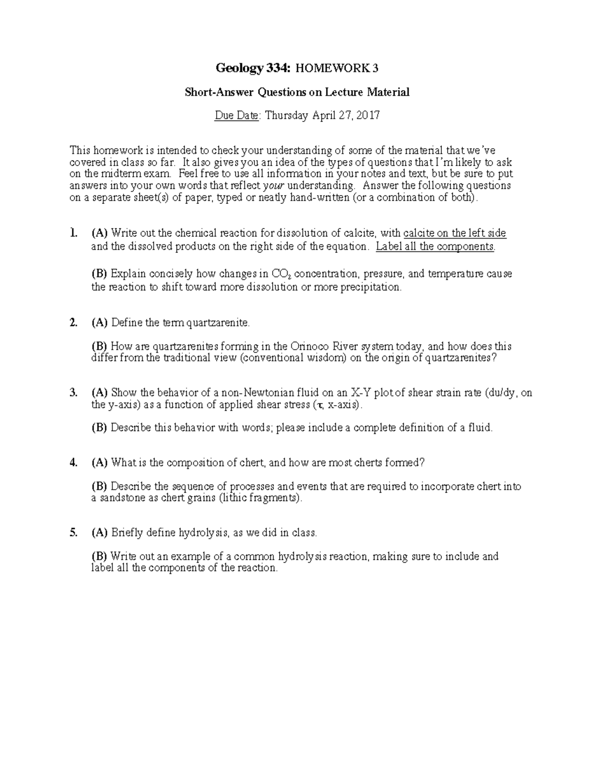 Homework 3 - Geology 334: HOMEWORK 3 Short-Answer Questions on Lecture ...