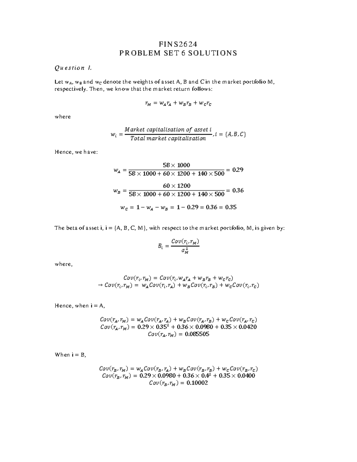 Problem Set 6 Solutions - FIN S 2 6 2 4 P R OB LEM S ET 6 S OLU TION S ...