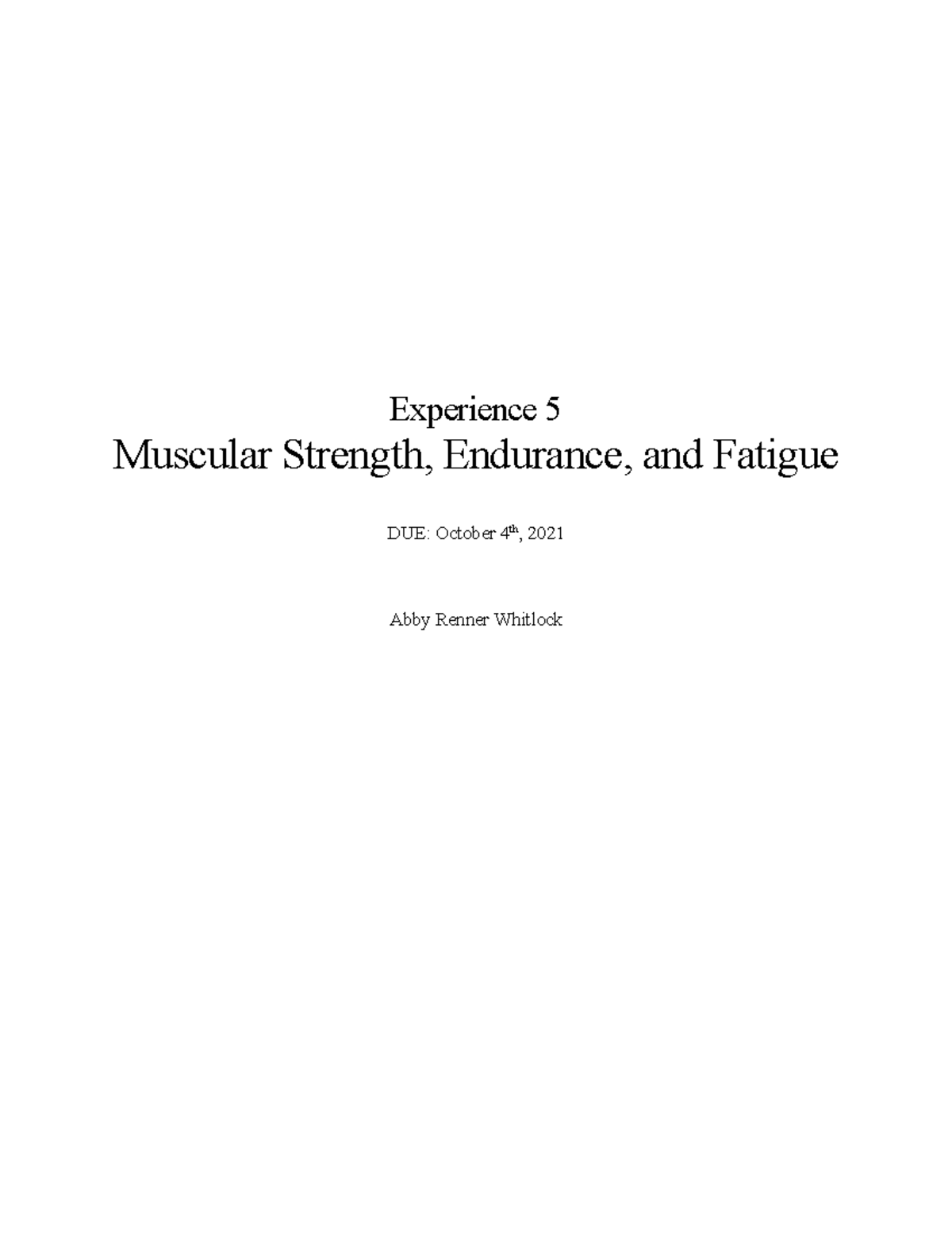 KIN 411 LAB 5 Exercise Prescription Experience 5 Experience 5