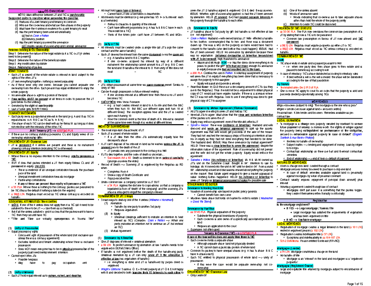 Property B Template - fshevCO-OWNERSHIP NOTE: Main difference between ...