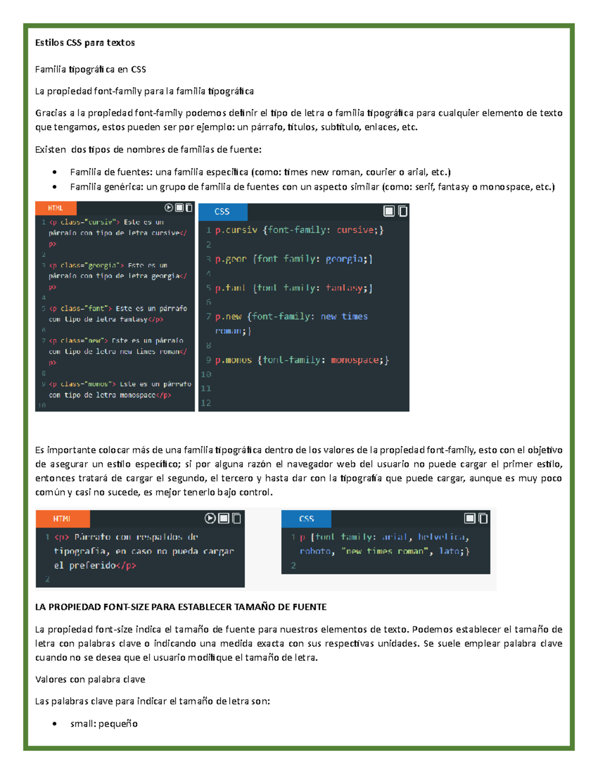 Estilos CSS para textos - Estilos CSS para textos Familia tipográfica ...