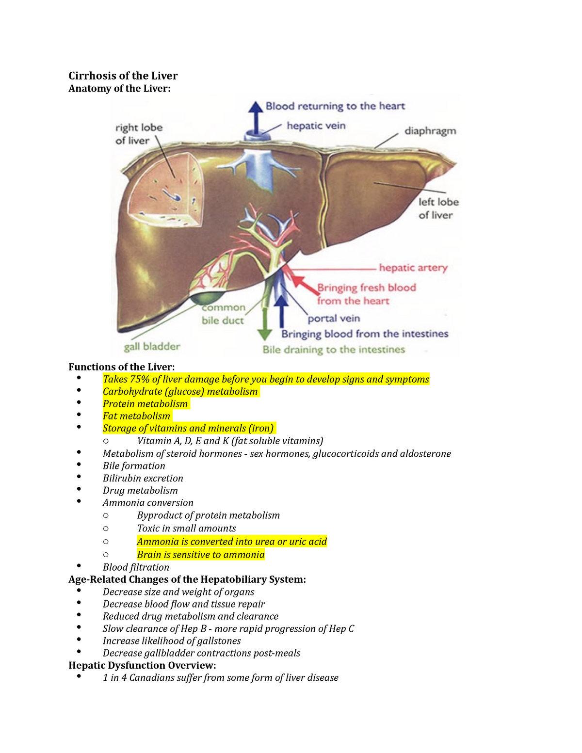 Cirrhosis Of The Liver Lecture Notes 4 Nrsg 3011 Studocu