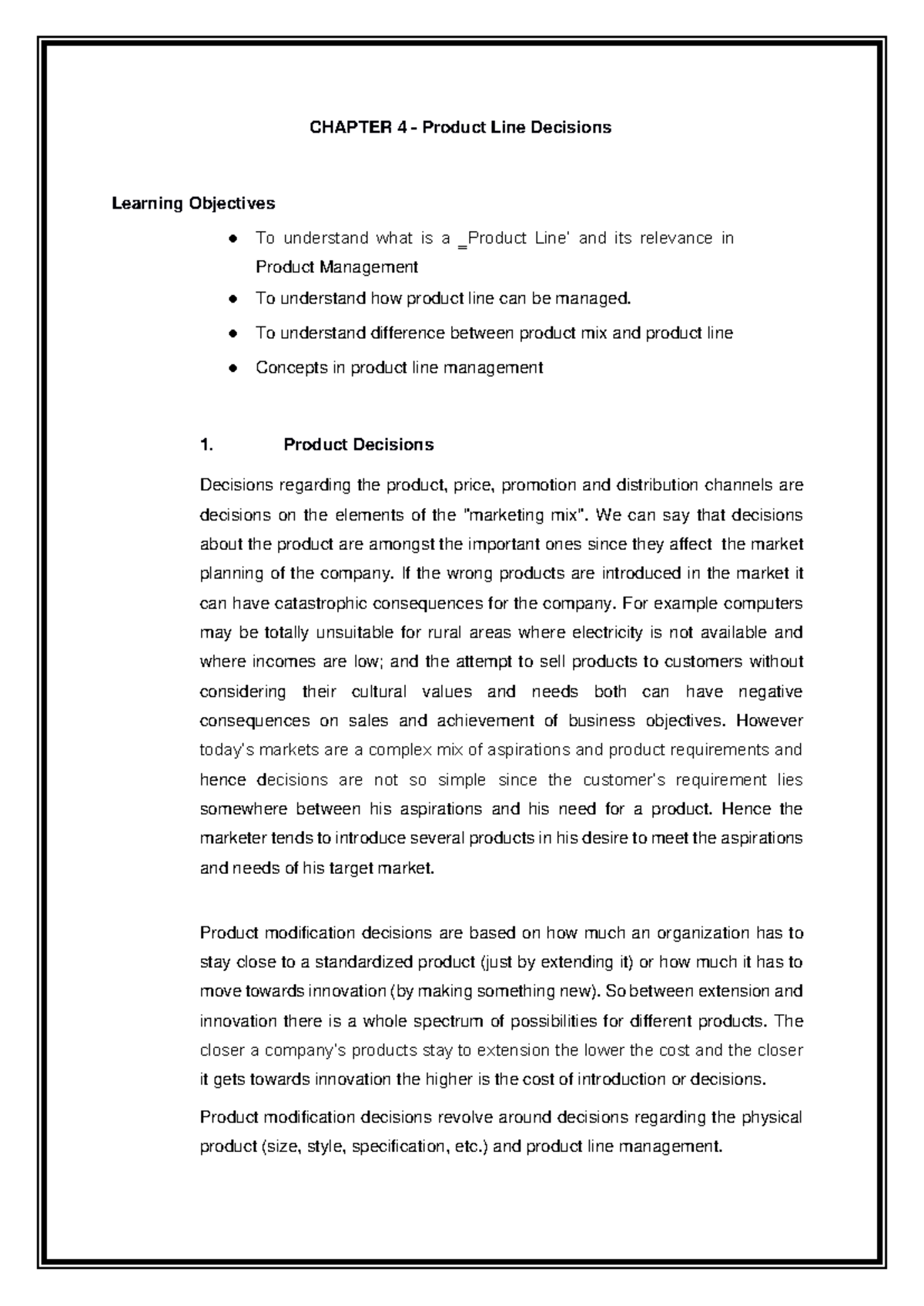 Chapter 4 Reviewer Product MGMT - CHAPTER 4 - Product Line Decisions ...