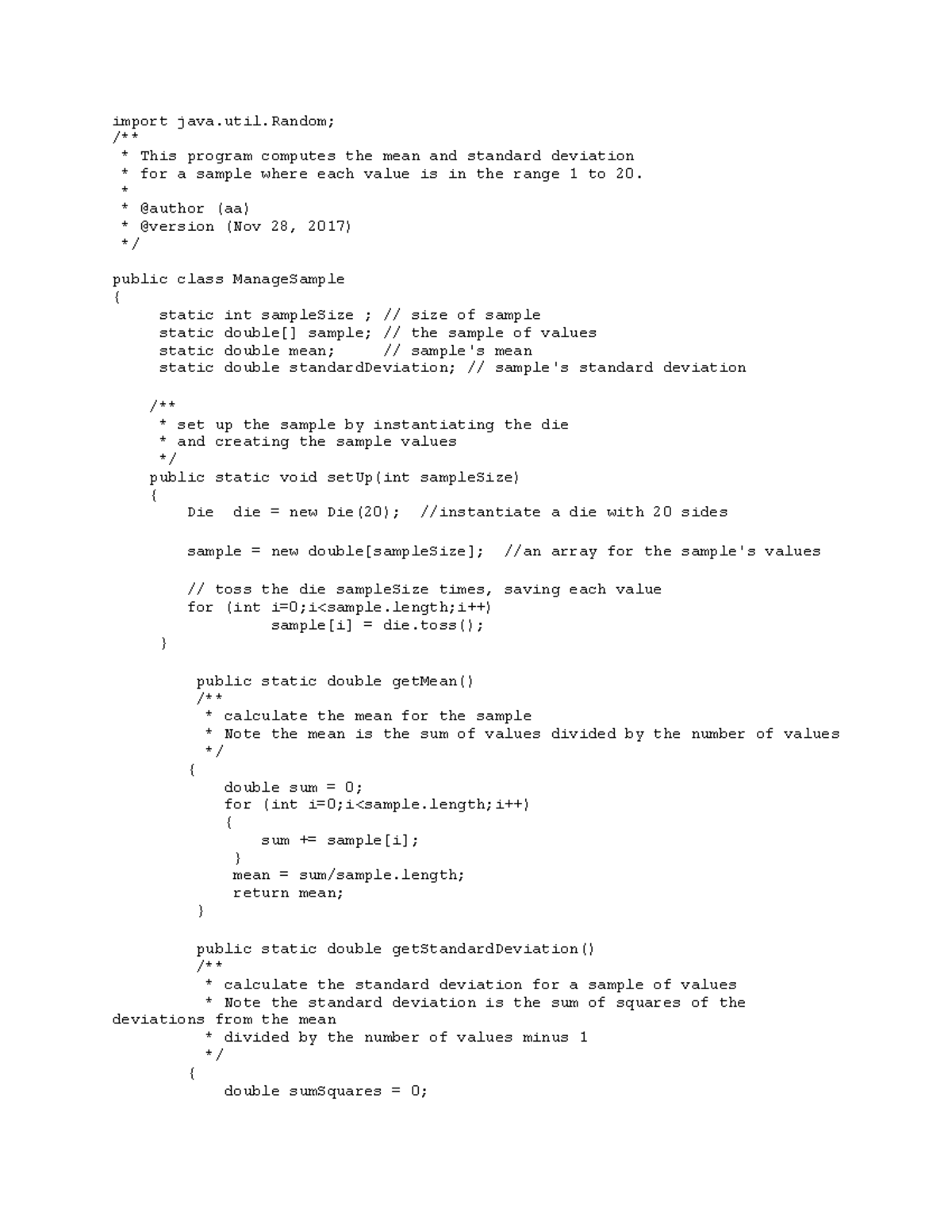 Mean and SD calculation import java.util; /** * This program computes