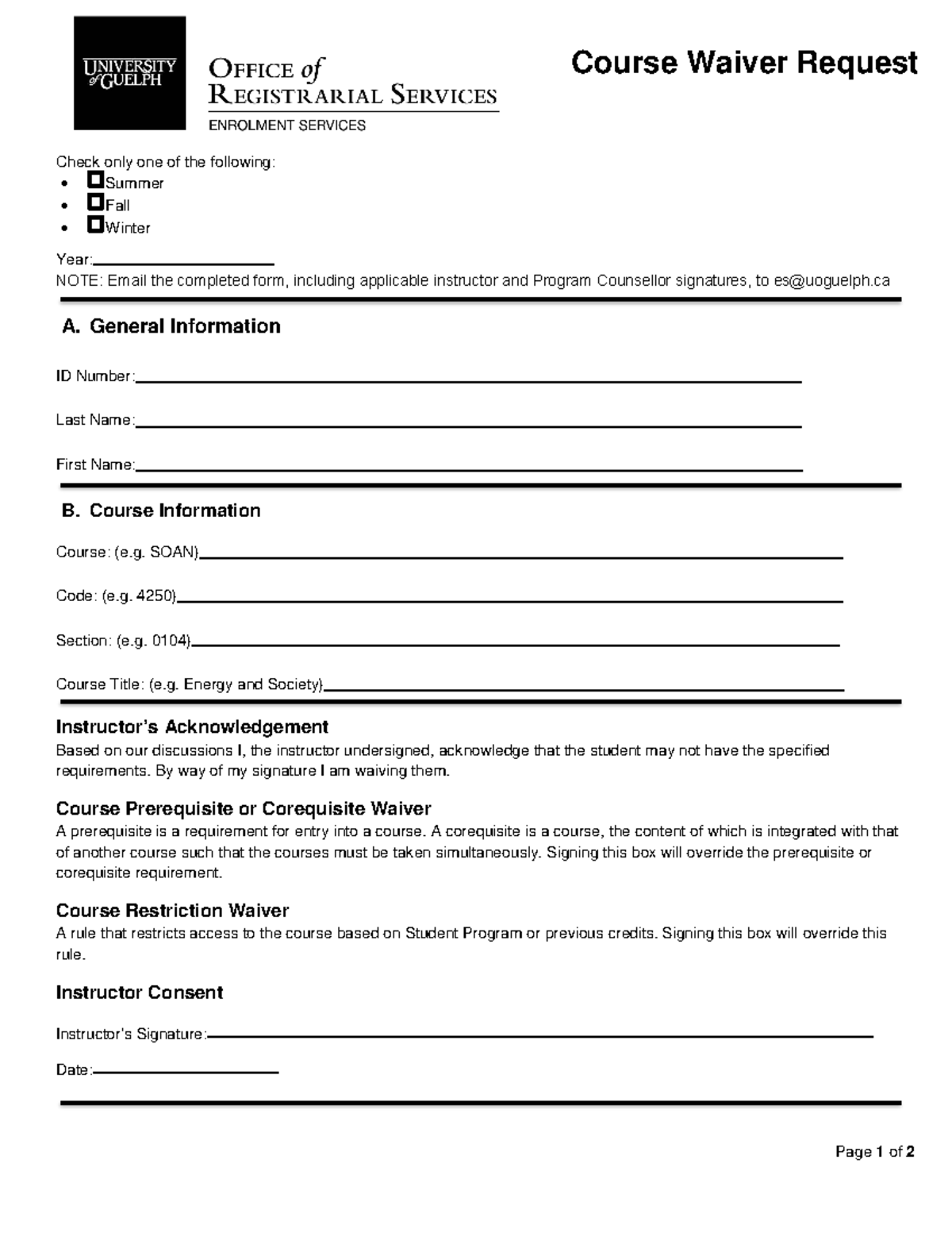 Course waiver request - Practice - Course Waiver Request Check only one ...
