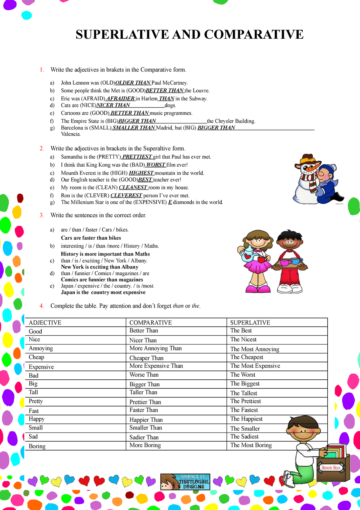 Comparative And Superlative Adjectives1 Write The Adjectives In 