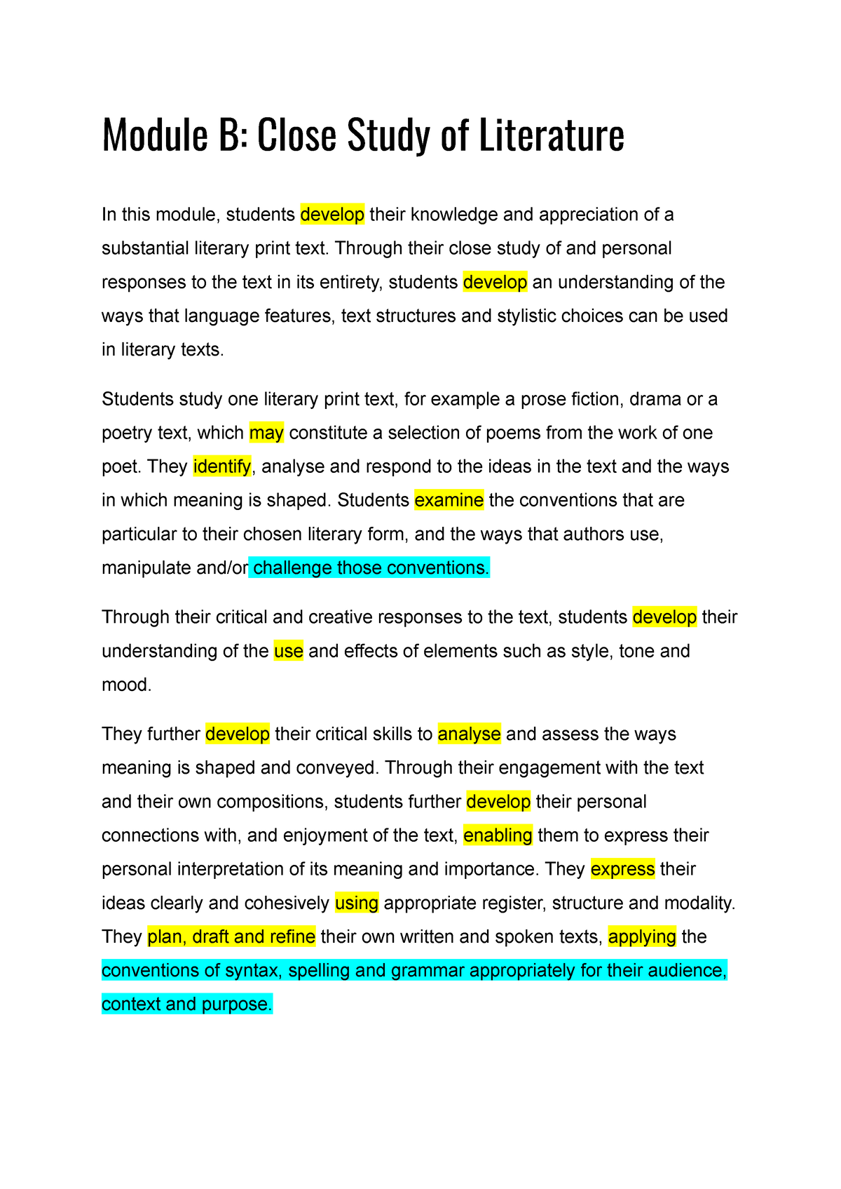 Module B Work Close Study Of Literature - Module B: Close Study Of ...