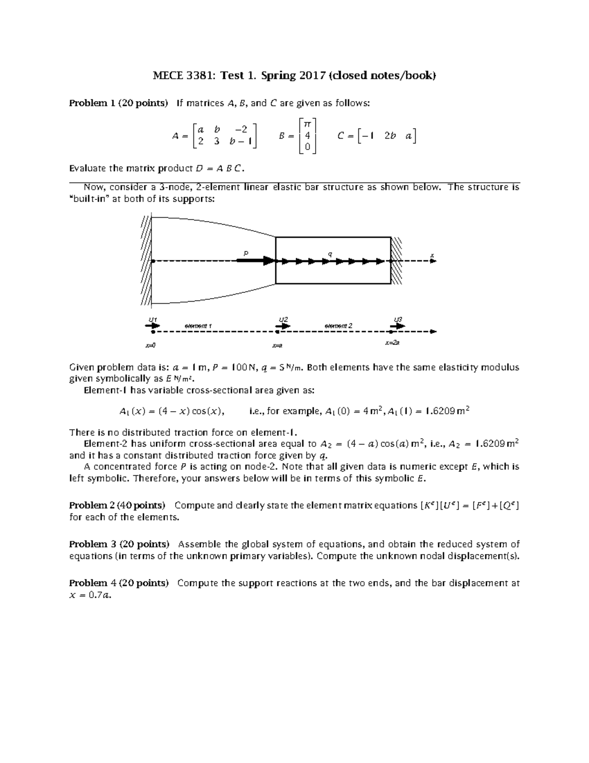 Exam 1 spring 2017 solution - MECE 3381: Test 1. Spring 2017 (closed ...
