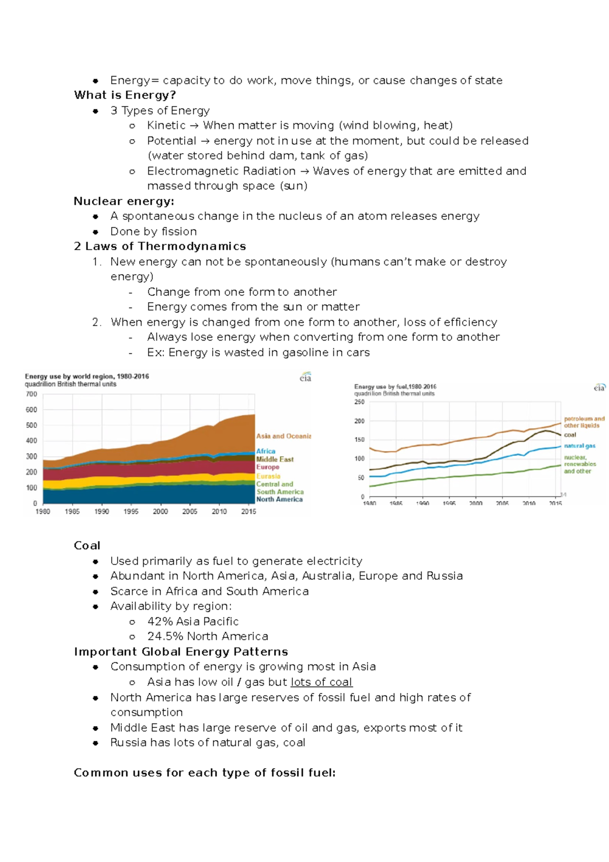 Week 3 Sustainable Energy - Energy= capacity to do work, move things ...