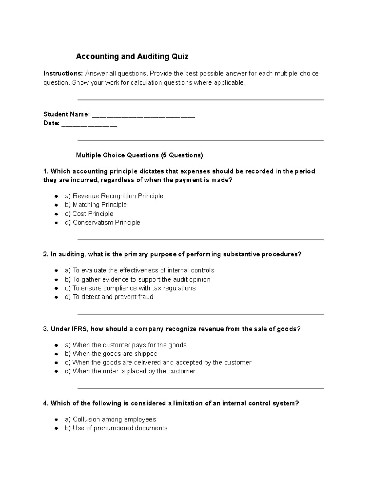 University OF Kalungkutan - Accounting and Auditing Quiz Instructions ...