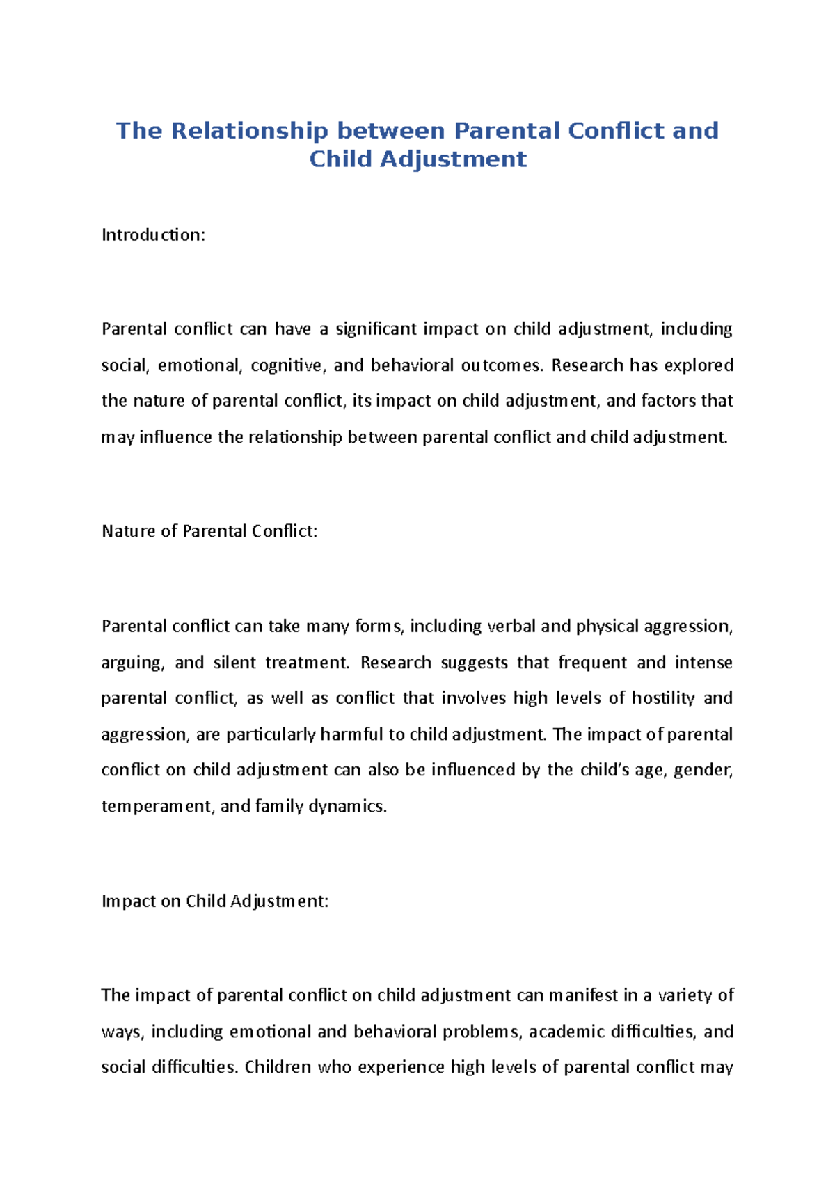 The Relationship between Parental Conflict and Child Adjustment - The ...