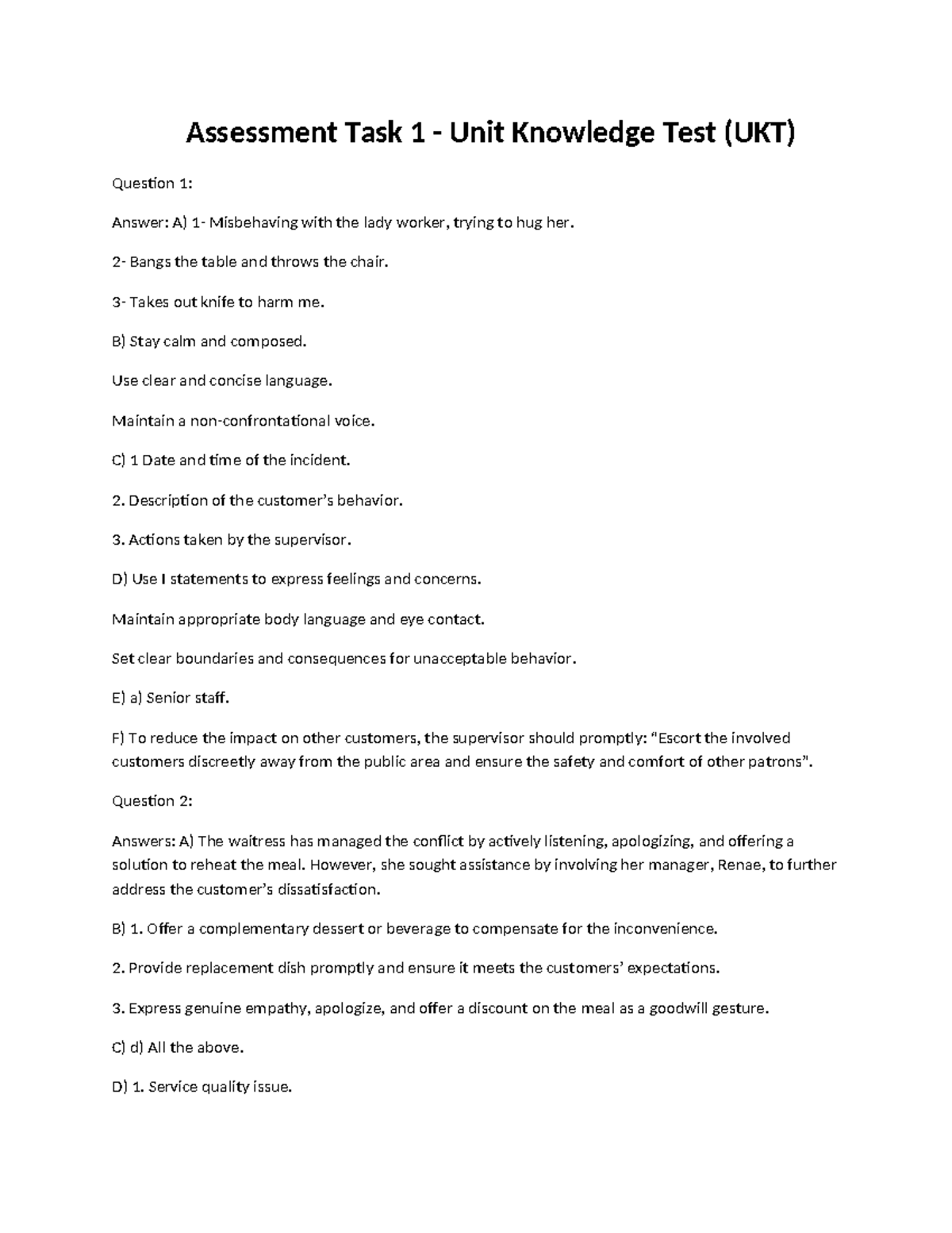 Sitxcom 010 assessment 1 - Assessment Task 1 - Unit Knowledge Test (UKT ...