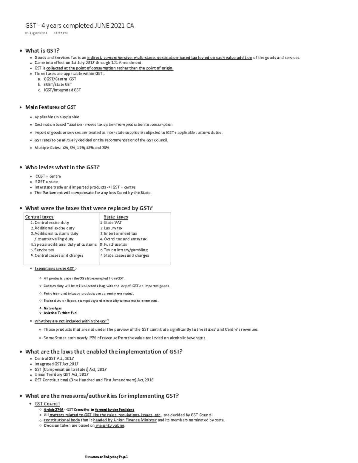 GST - notes - these are self made notes which can help anyone ...